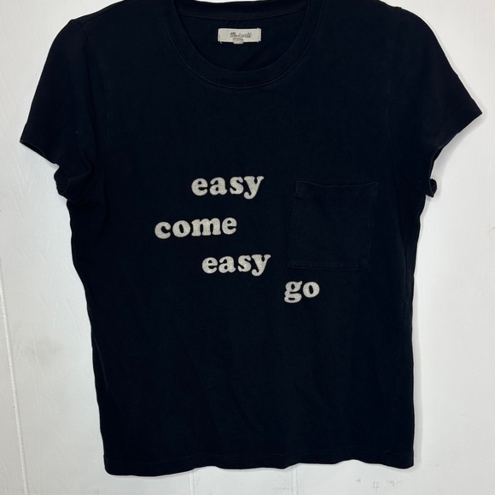 Madewell Black Tee with White Graphic and Pocket